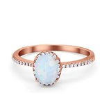 Halo Fashion Ring Oval Rose Tone, Lab Created White Opal Accent 925 Sterling Silver