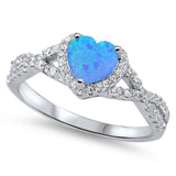 Halo Infinity Shank Heart Ring Lab Created Blue Opal 925 Sterling Silver