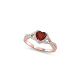 Halo Infinity Shank Rose Tone, Simulated Garnet CZ Heart Promise Ring 925 Sterling Silver