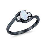 Wedding Ring Oval Black Tone, Lab Created White Opal 925 Sterling Silver