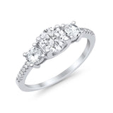 Three Stone Wedding Engagement Bridal Ring Round Simulated Cubic Zirconia 925 Sterling Silver