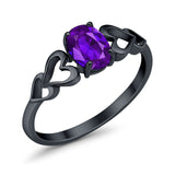 Solitaire Ring Oval Black Tone, Simulated Amethyst CZ 925 Sterling Silver