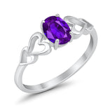 Solitaire Heart Promise Ring Oval Simulated Amethyst CZ 925 Sterling Silver