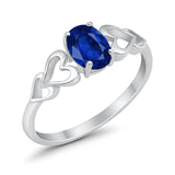 Solitaire Heart Promise Ring Oval Simulated Blue Sapphire CZ 925 Sterling Silver