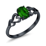 Solitaire Heart Promise Ring Oval Black Tone, Simulated Green Emerald CZ 925 Sterling Silver