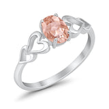 Solitaire Heart Promise Ring Oval Simulated Morganite CZ 925 Sterling Silver