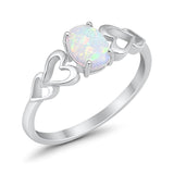 Solitaire Heart Promise Ring Oval Lab White Opal 925 Sterling Silver