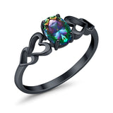 Solitaire Heart Promise Ring Oval Black Tone, Simulated Rainbow CZ 925 Sterling Silver
