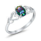Solitaire Heart Promise Ring Oval Simulated Rainbow CZ 925 Sterling Silver