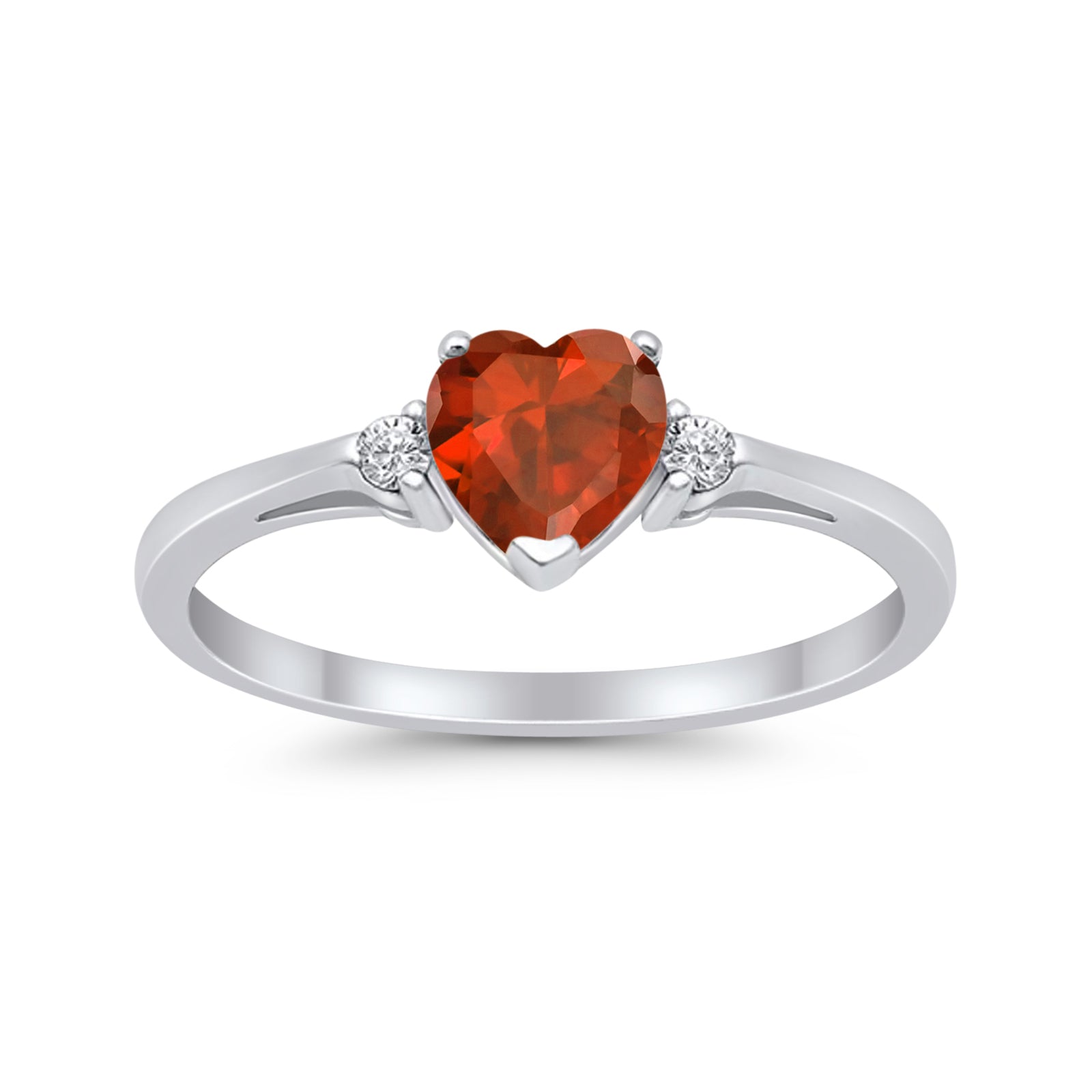 Heart Promise Engagement Ring Simulated Garnet CZ 925 Sterling Silver