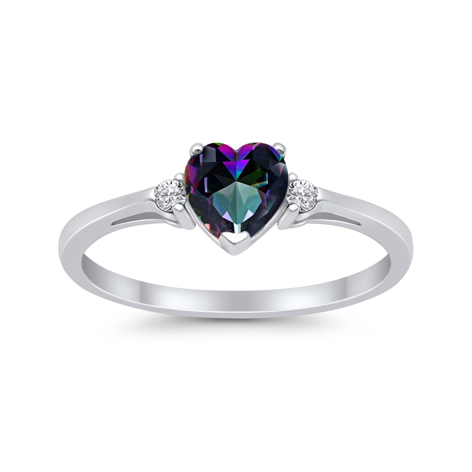 Heart Promise Engagement Ring Simulated Rainbow CZ 925 Sterling Silver