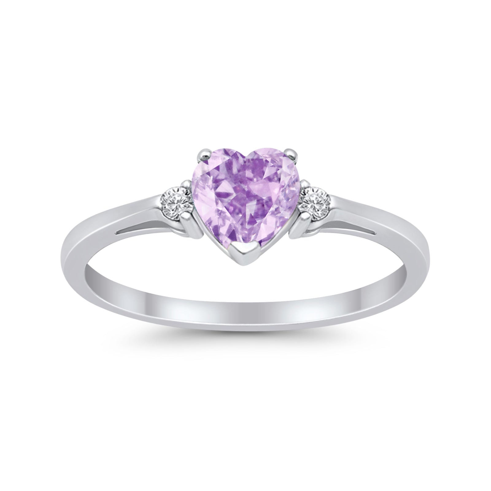Heart Promise Engagement Ring Simulated Lavender CZ 925 Sterling Silver