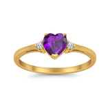 Heart Promise Yellow Tone, Simulated Amethyst CZ Wedding Ring 925 Sterling Silver