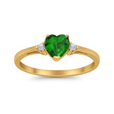 Heart Promise Ring Yellow Tone, Simulated Green Emerald CZ 925 Sterling Silver