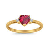 925 Sterling Silver Promise Ring Heart Shape Yellow Tone, Simulated Ruby CZ
