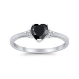 Wedding Heart Promise Ring Simulated Black CZ 925 Sterling Silver