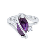 Swirl Fashion Ring Marquise Simulated Amethyst CZ 925 Sterling Silver