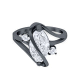 Swirl Fashion Ring Marquise Black Tone, Simulated Cubic Zirconia 925 Sterling Silver