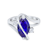 Swirl Fashion Ring Marquise Simulated Blue Sapphire CZ 925 Sterling Silver