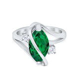 Swirl Fashion Ring Marquise Simulated Green Emerald CZ 925 Sterling Silver