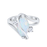 Swirl Fashion Ring Marquise Lab Created White Opal 925 Sterling Silver