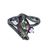 Swirl Fashion Ring Marquise Black Tone, Simulated Rainbow CZ 925 Sterling Silver