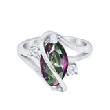 Swirl Fashion Ring Marquise Simulated Rainbow CZ 925 Sterling Silver