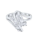 Swirl Fashion Ring Marquise Simulated Cubic Zirconia 925 Sterling Silver