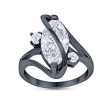 Swirl Fashion Ring Marquise Black Tone, Simulated Cubic Zirconia 925 Sterling Silver