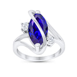 Swirl Fashion Ring Marquise Simulated Blue Sapphire CZ 925 Sterling Silver