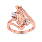 Swirl Fashion Ring Marquise Rose Tone, Simulated Morganite CZ 925 Sterling Silver