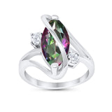 Swirl Fashion Ring Marquise Simulated Rainbow CZ 925 Sterling Silver