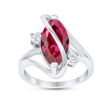 Swirl Fashion Ring Marquise Simulated Ruby CZ 925 Sterling Silver