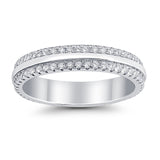 Double Row Full Eternity Ring Round Simulated Cubic Zirconia 925 Sterling Silver