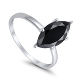 Solitaire Wedding Ring Marquise Simulated Black CZ 925 Sterling Silver