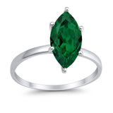 Solitaire Wedding Ring Marquise Simulated Green Emerald CZ 925 Sterling Silver
