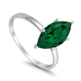 Solitaire Wedding Ring Marquise Simulated Green Emerald CZ 925 Sterling Silver