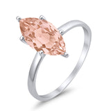 Solitaire Wedding Ring Marquise Simulated Morganite CZ 925 Sterling Silver