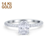14K White Gold Oval Solitaire Accent Engagement Rings Simulated CZ Size 7