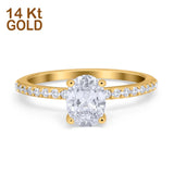 14K Yellow Gold Oval Solitaire Accent Engagement Rings Simulated CZ Size 7