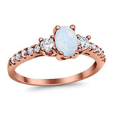 Oval Rose Tone, Lab Created White Opal Wedding Ring 925 Sterling Silver