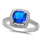 Solitaire Halo Engagement Ring Simulated Blue Sapphire CZ 925 Sterling Silver