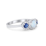 Three Stone Halo Lab Created White Opal Wedding Engagement Promise Ring 925 Sterling Silver