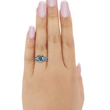 Halo Wedding Ring Princess Black Tone, Simulated Rainbow CZ 925 Sterling Silver