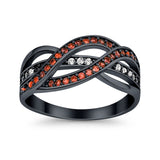 Half Eternity Weave Knot Ring Round Black Tone, Simulated Garnet CZ 925 Sterling Silver