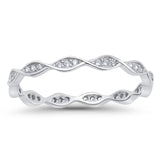 Art Deco Twisted Eternity Wedding Ring Round Simulated Cubic Zirconia 925 Sterling Silver