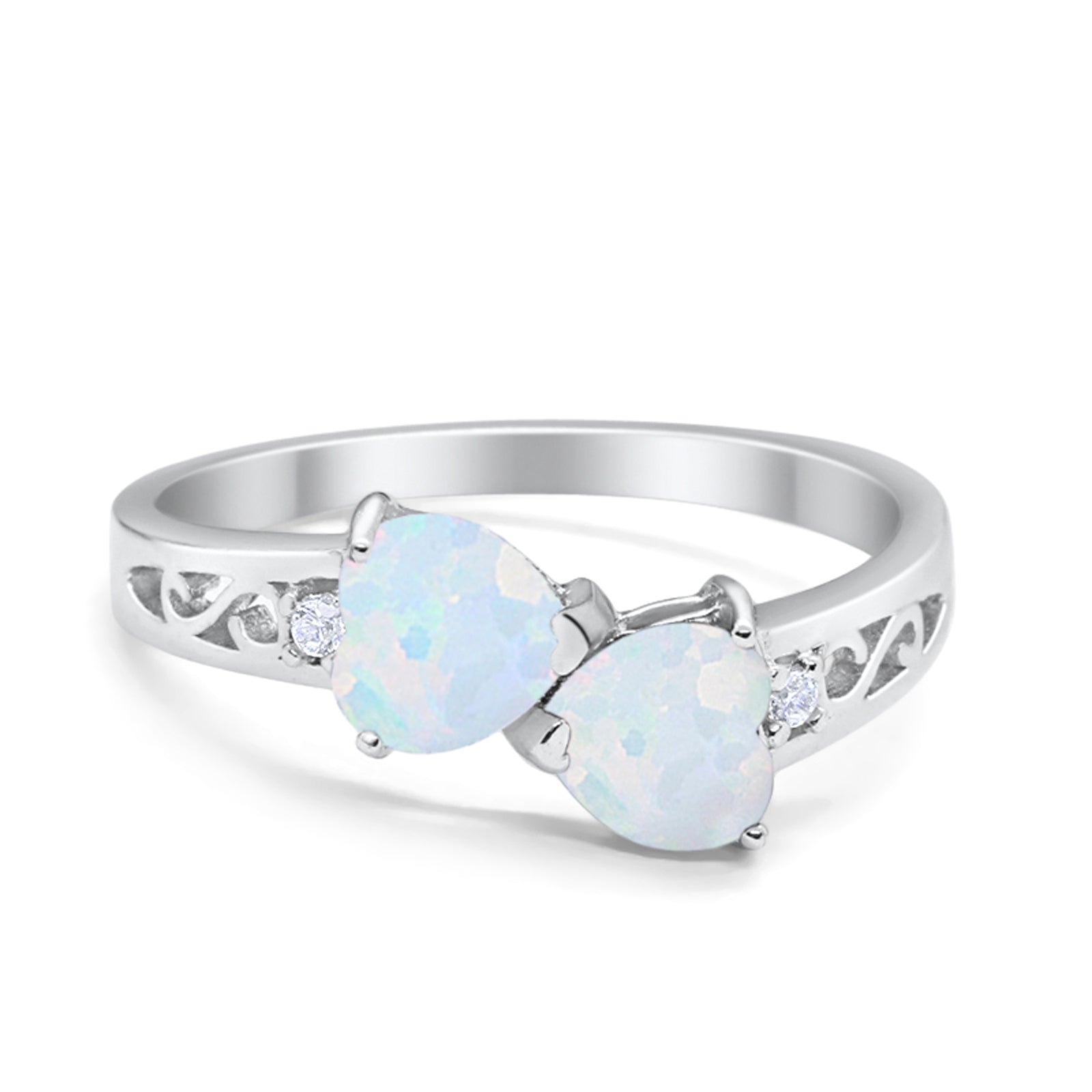Heart Filigree Ring Lab Created White Opal 925 Sterling Silver