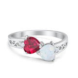 Heart Filigree Ring Simulated Ruby CZ 925 Sterling Silver