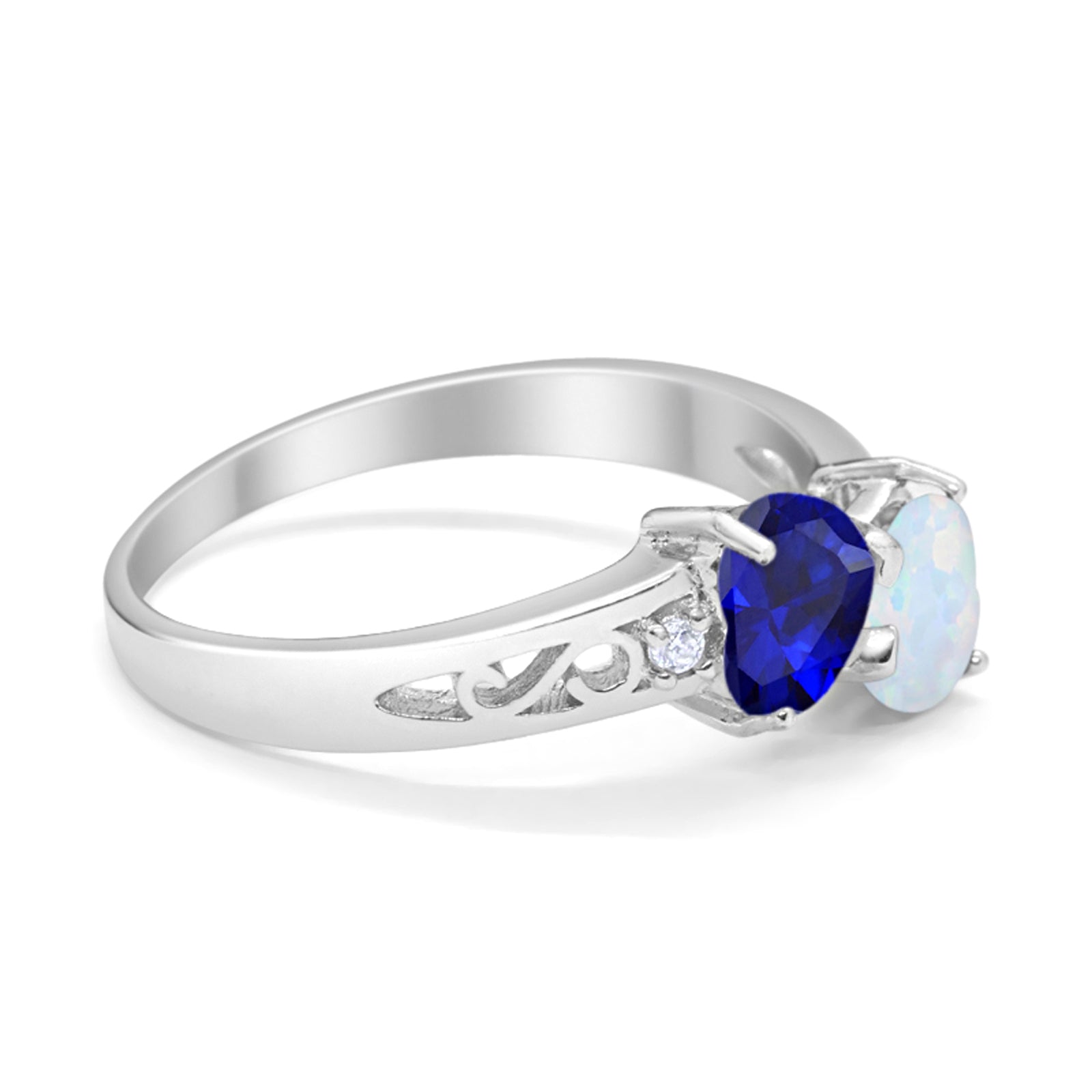 Heart Filigree Ring Simulated Blue Sapphire CZ 925 Sterling Silver