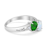 Heart Filigree Ring Simulated Green Emerald CZ 925 Sterling Silver